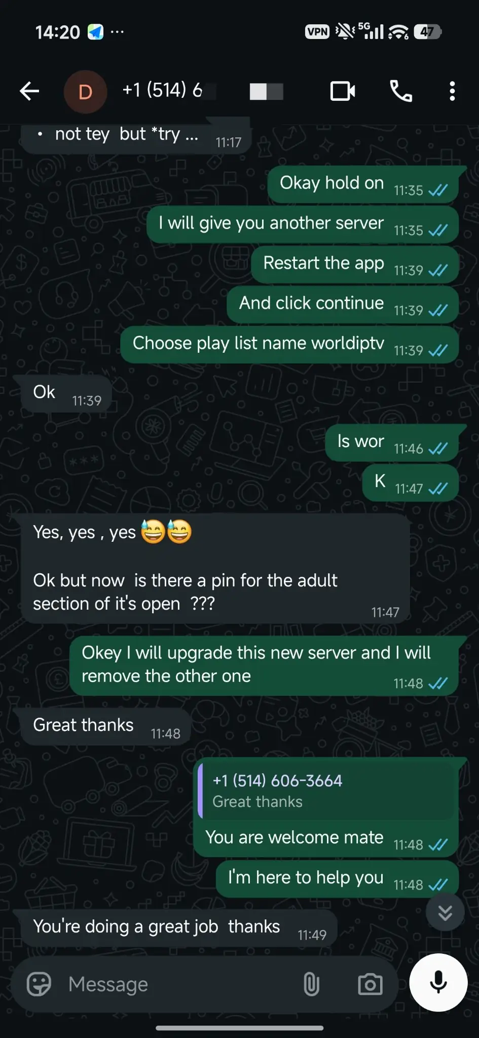World IPTV verified WhatsApp customer proof 3